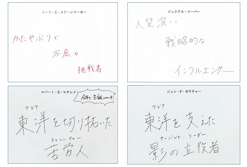資料から人となりを読み取り、グループワークで発表した人物のキャッチコピー